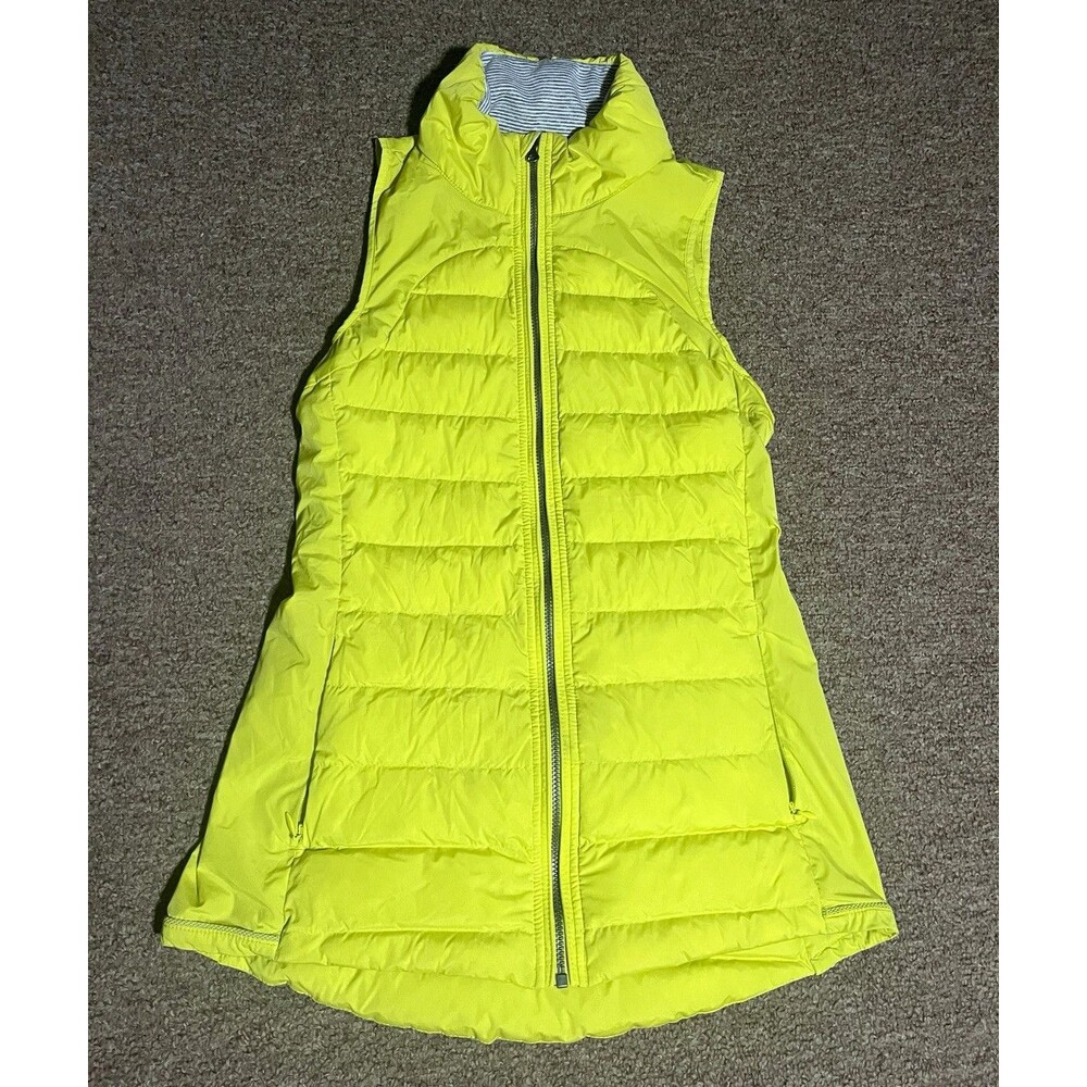 Lululemon Down For It All Vest Women’s 8 Yellow Full Zip Down Long Puffer